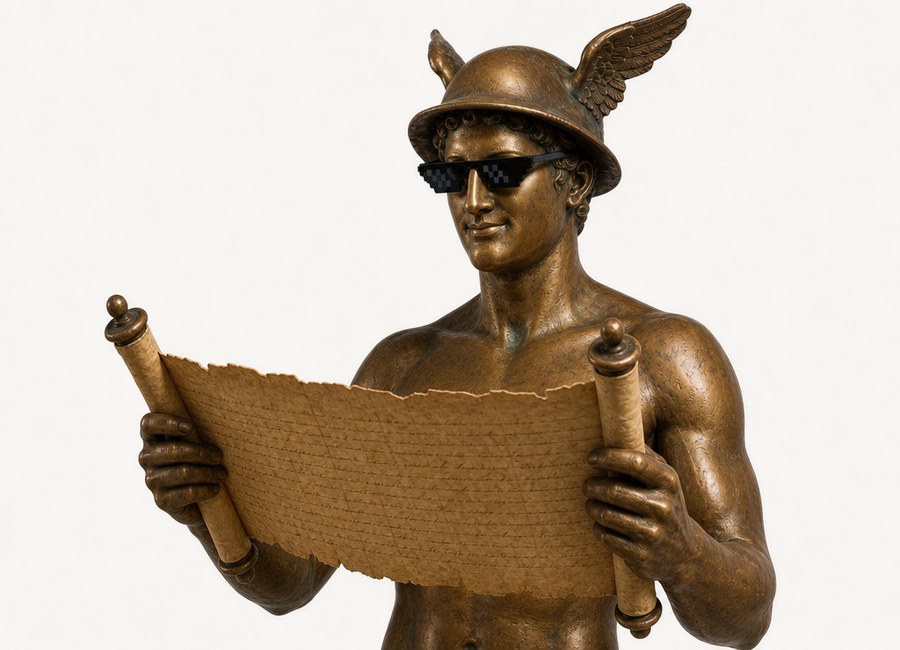 Hermes leyendo un rollo